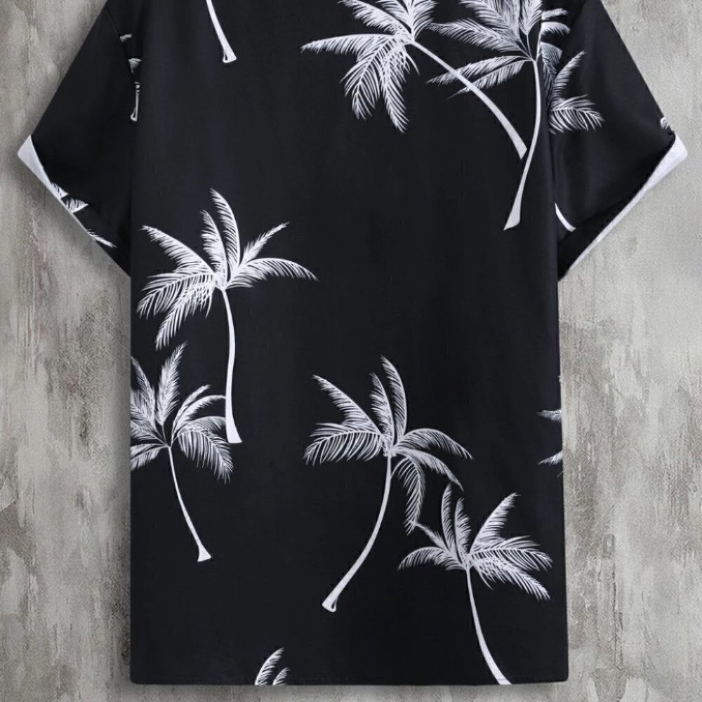 Black Mens Button Up Tee Shirt - Picture 4 of 6